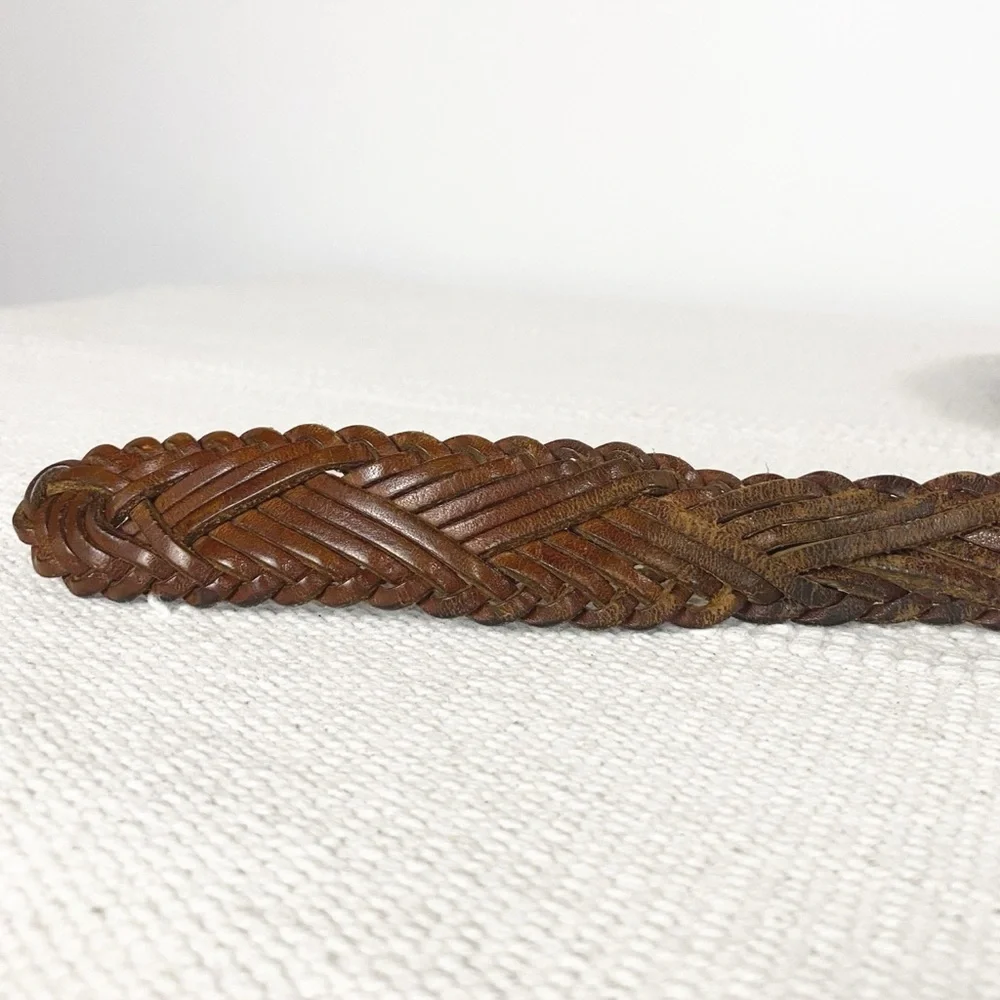 Vtg Italian Leather Braided Woven Western Belt Brown Womens size Small